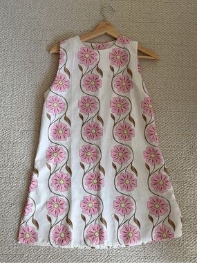 Sleeveless White Shift Dress with Pink Floral Print